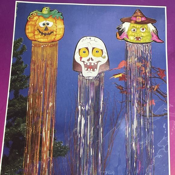NOS 30” Die Cut Cardboard Holographic Wind Streamer Pumpkin Witch Vtg Halloween - Picture 2 of 10